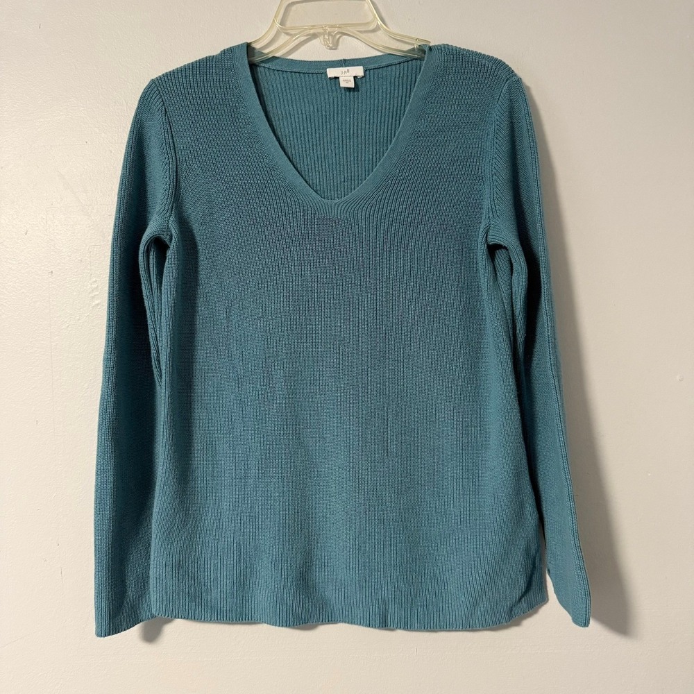 J Jill Teal Aqua Blue V Neck Knit‎ Sweater Long Sleeve Casual Pullover